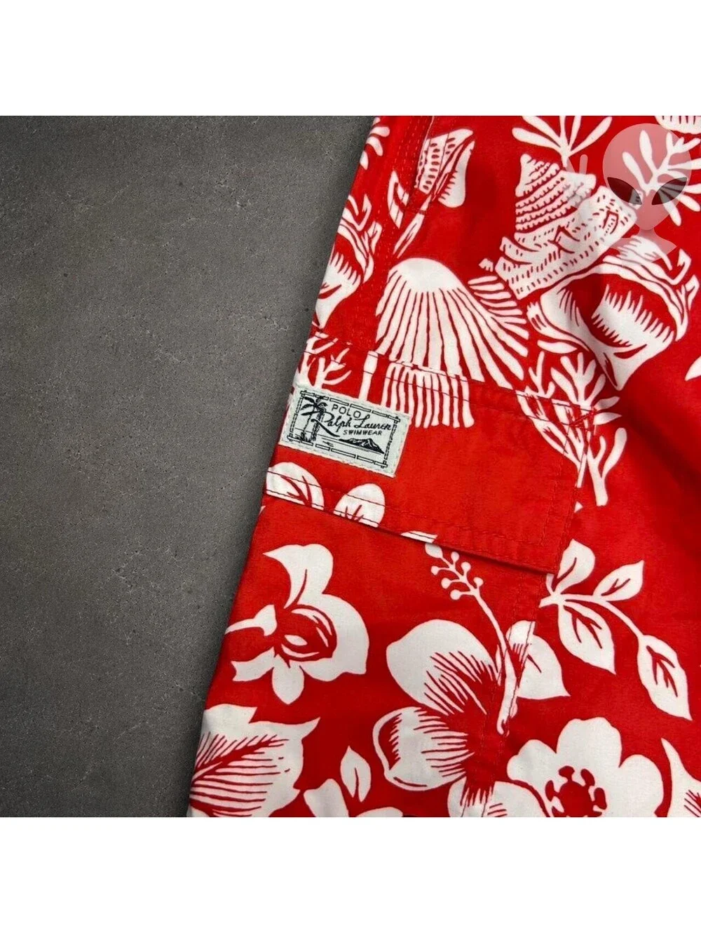 Polo Ralph Lauren Swim Trunks Mens US L Red White Tropical Fish Hibiscus Cargo